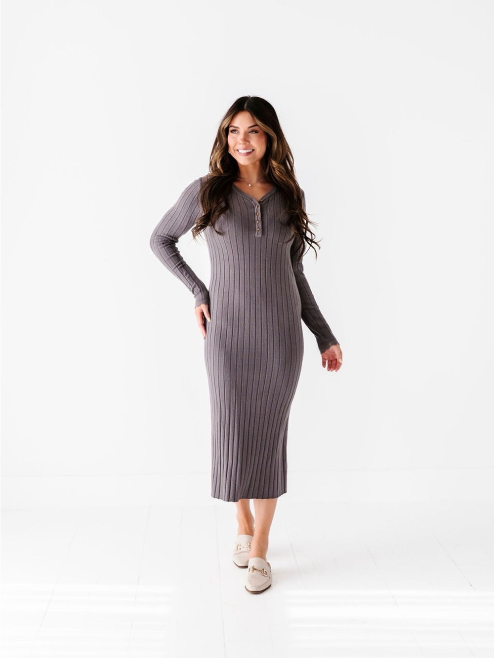Ribbed Sweater Dress in Charcoal